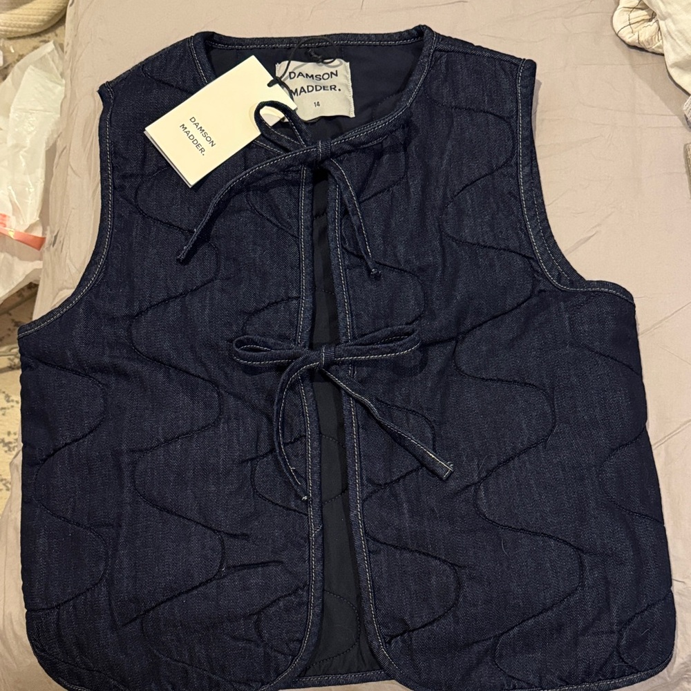 Damson Madder Quilted Denim Gilet- Dark Blue
